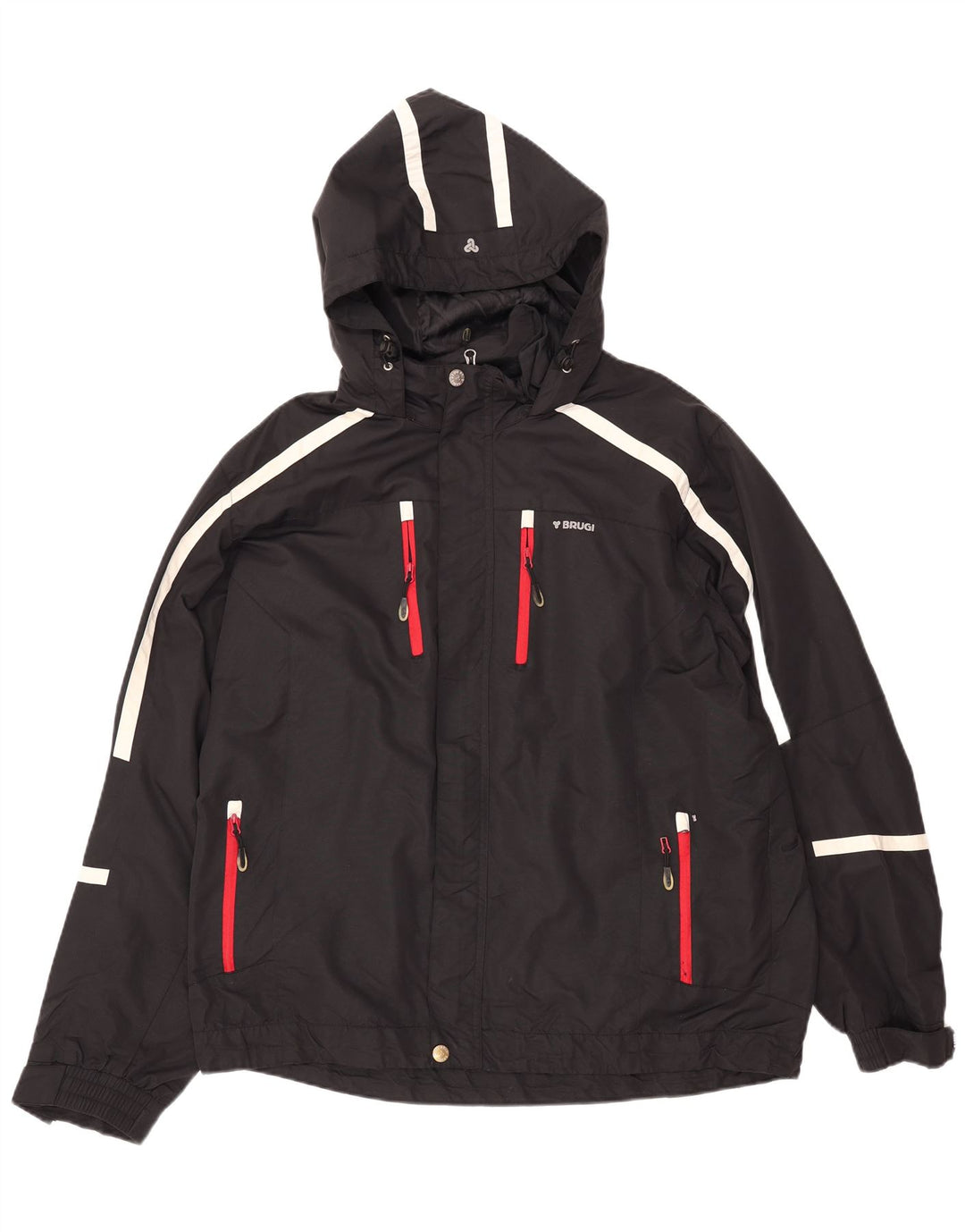 Giacca antipioggia da uomo con cappuccio BRUGI UK 42 XL a righe nere