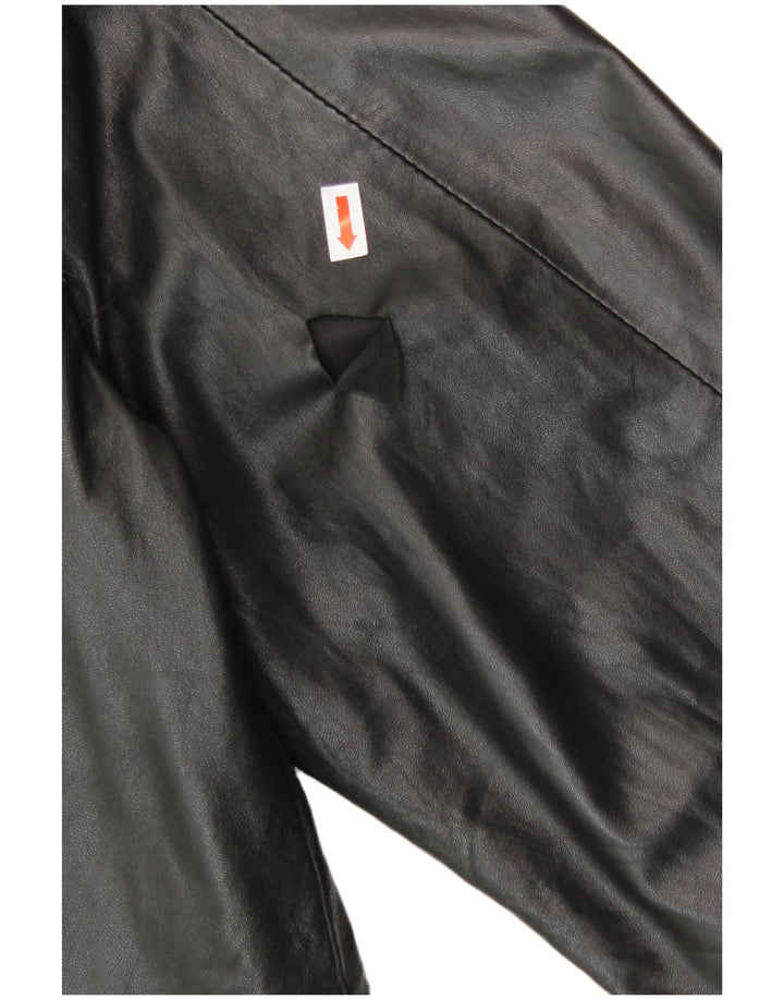 VINTAGE Womens 3 Button Leather Blazer Jacket UK 20 2XL Black Leather