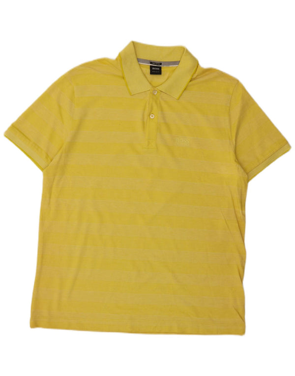 Polo Hugo Boss da uomo vestibilità regolare XL in cotone a righe gialle