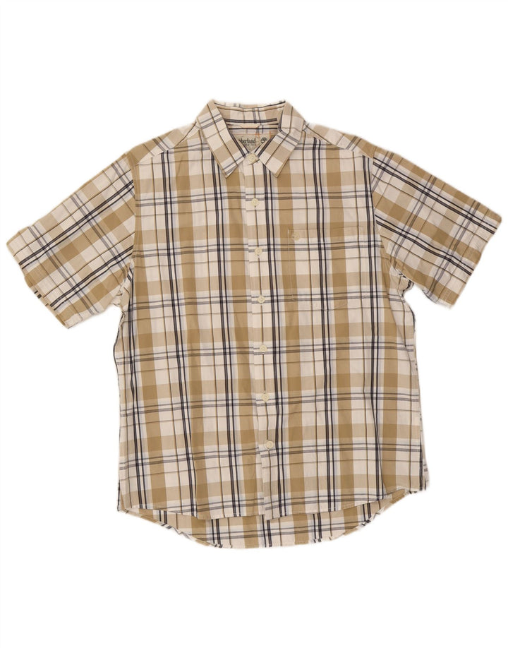 Camicia a maniche corte da uomo Timberland grande cotone a quadri beige