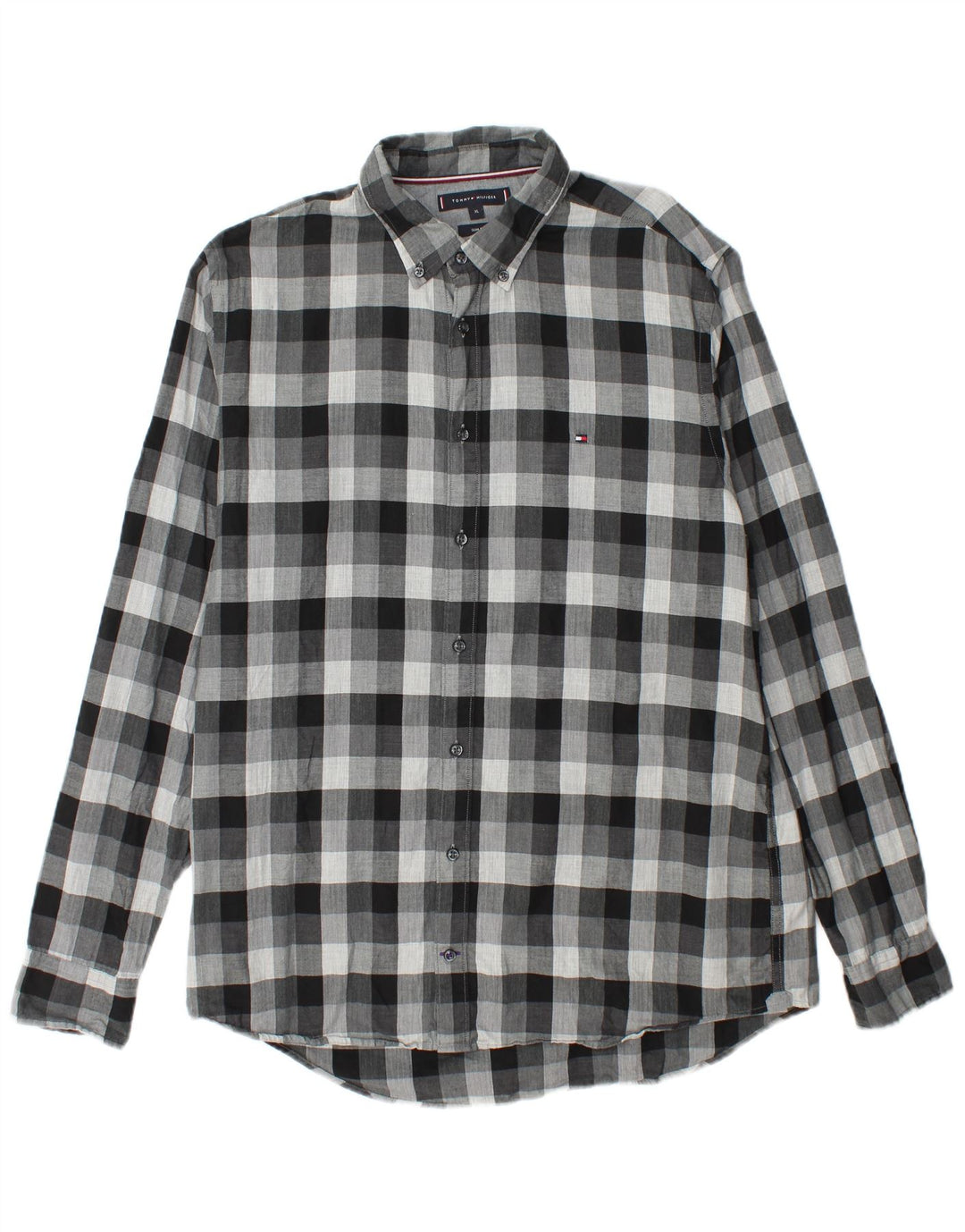 Camicia in flanella slim fit da uomo Tommy Hilfiger XL in cotone a quadri grigi