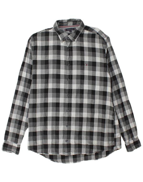 Camicia in flanella slim fit da uomo Tommy Hilfiger XL in cotone a quadri grigi