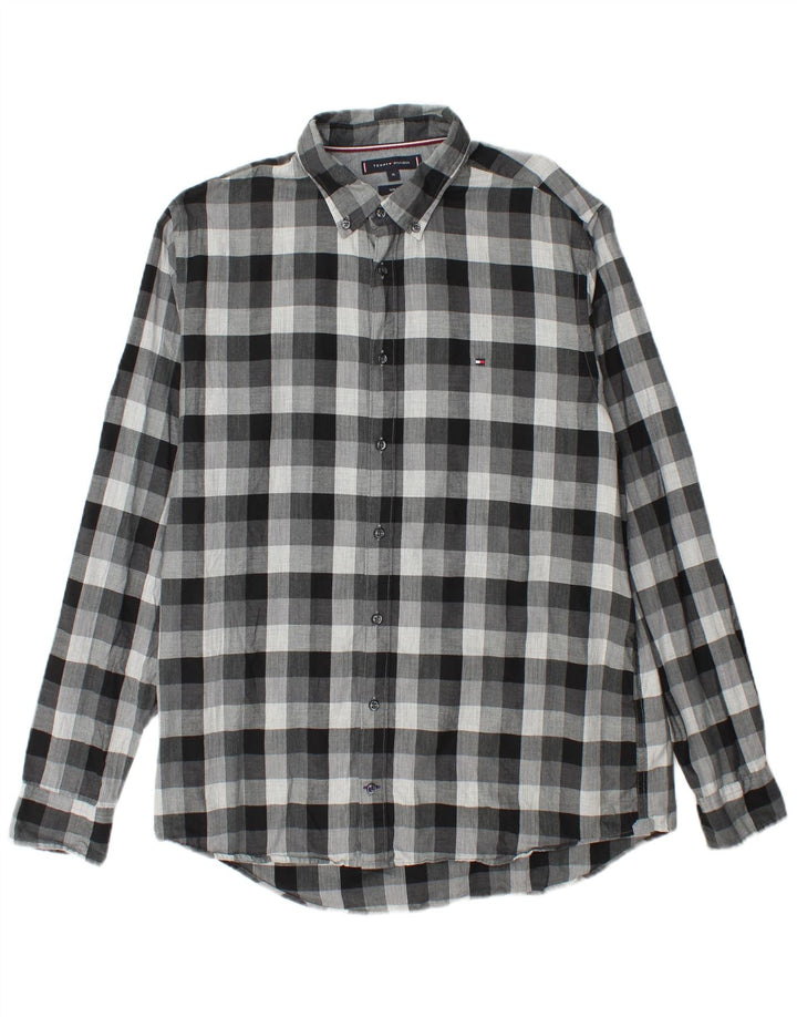 Camicia in flanella slim fit da uomo Tommy Hilfiger XL in cotone a quadri grigi