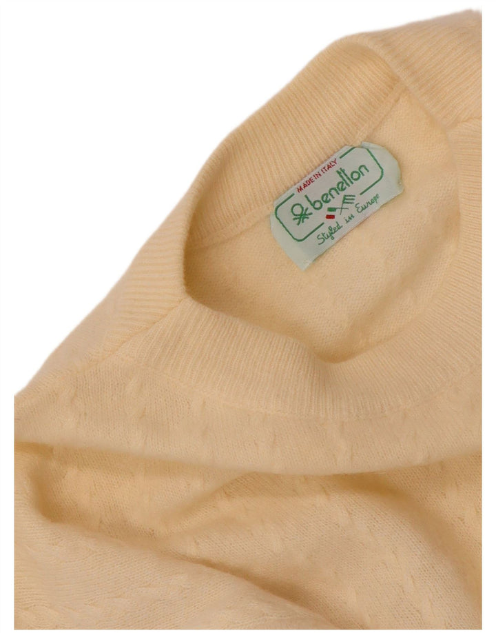 BENETTON Maglione corto girocollo da donna UK 12 medio bianco sporco