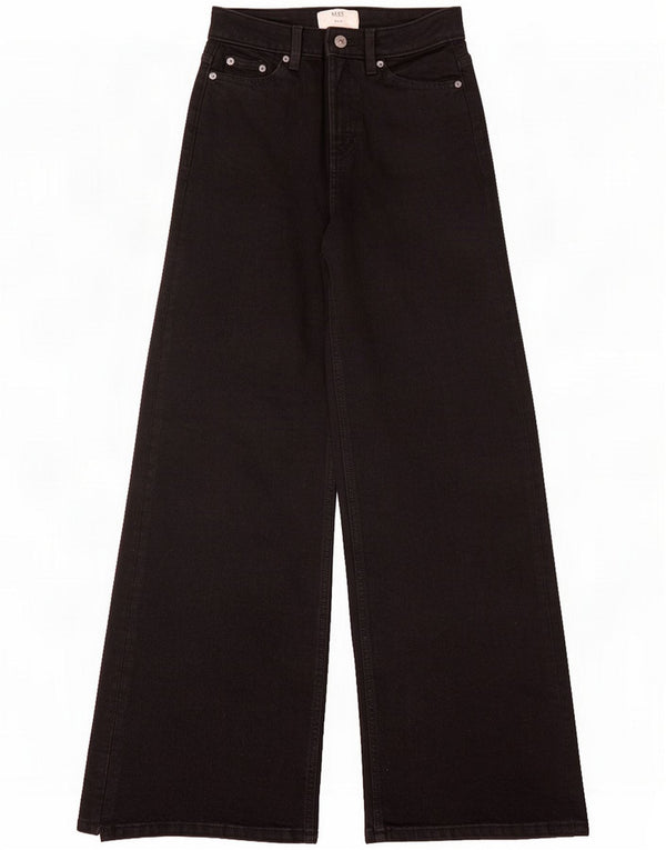 Marks & Spencer Jeans a gamba larga a vita alta da donna UK 8 Small W26 L30 Nero