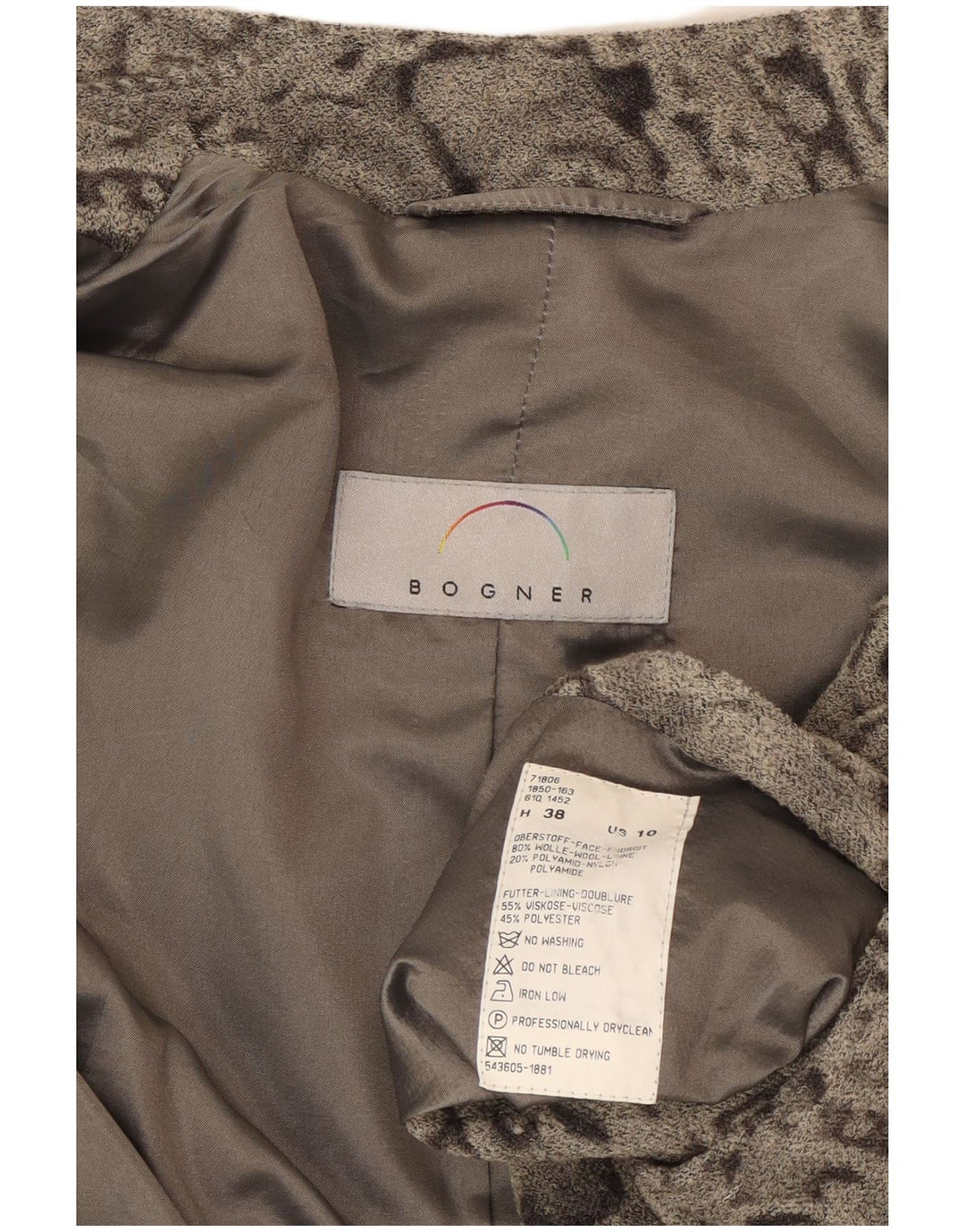 BOGNER Giacca blazer da donna a 5 bottoni US 10 Large Grey Paisley Wool