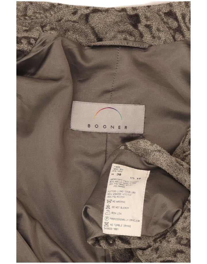 BOGNER Giacca blazer da donna a 5 bottoni US 10 Large Grey Paisley Wool