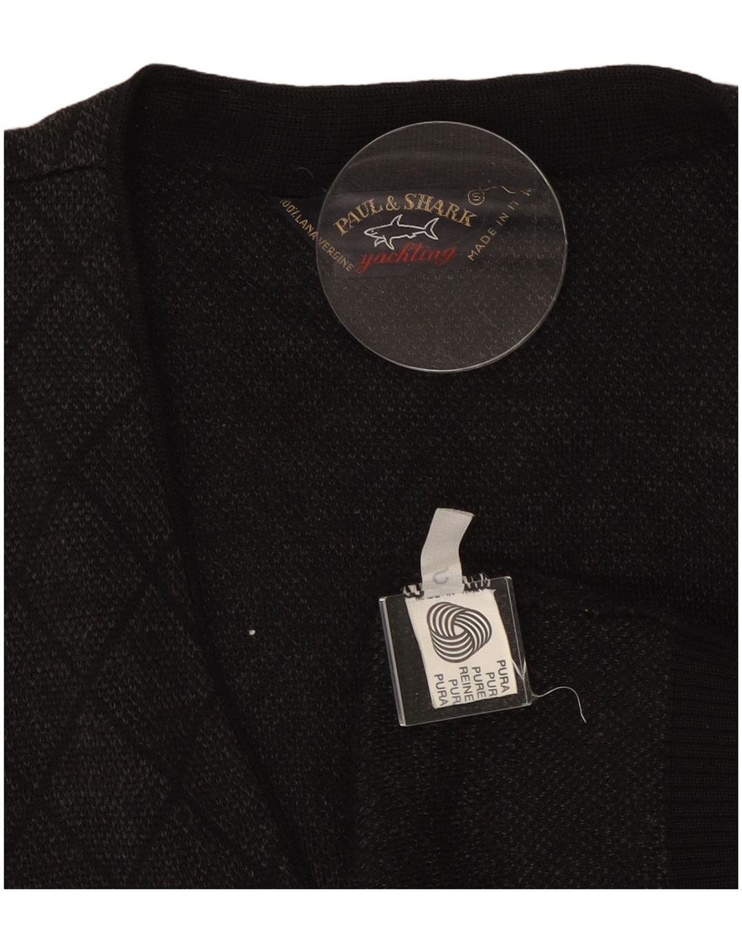 Paul & Shark Maglione cardigan senza maniche da uomo piccolo grigio a rombi/diamante