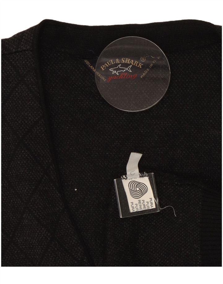 Paul & Shark Maglione cardigan senza maniche da uomo piccolo grigio a rombi/diamante