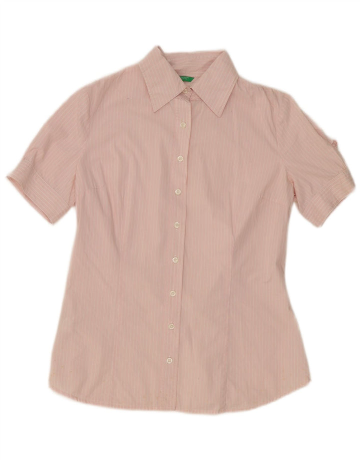 Camicia a maniche corte da donna BENETTON UK 16 grande gessato rosa