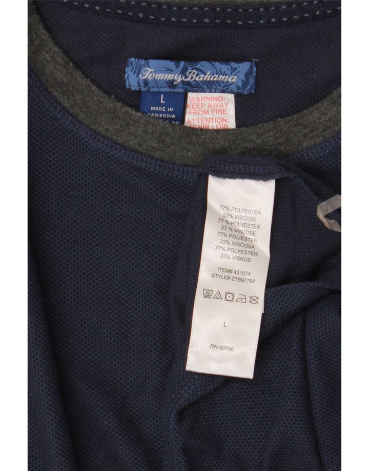 Tommy Bahama Top da uomo a maniche lunghe grande in poliestere color block blu navy