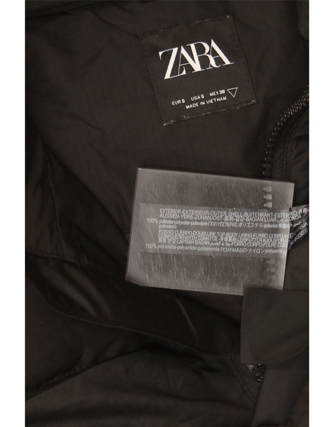 Giacca imbottita ampia con cappuccio ZARA da uomo UK 36 piccola poliestere nero
