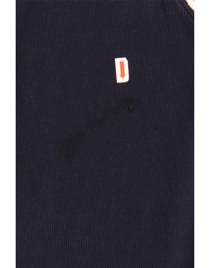 RALPH LAUREN Top da donna manica 3/4 UK 18 XL Blu navy in cotone color block