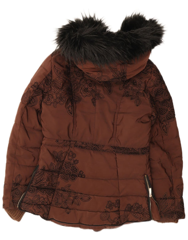 Desigual Giacca imbottita oversize con cappuccio da donna EU 36 Small Brown Floral