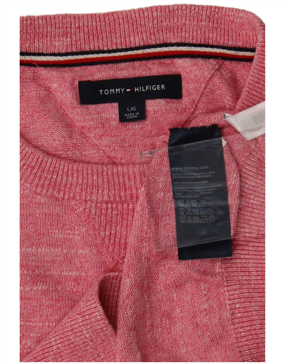 Maglione maglione girocollo da uomo Tommy Hilfiger grande cotone chiazzato rosa