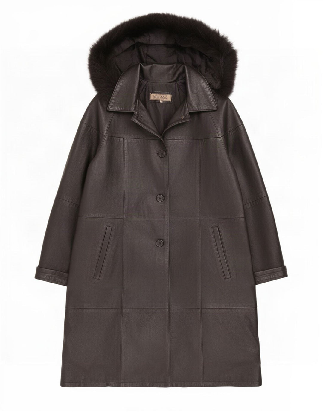Cappotto in pelle con cappuccio da donna vintage IT 44 medio nero