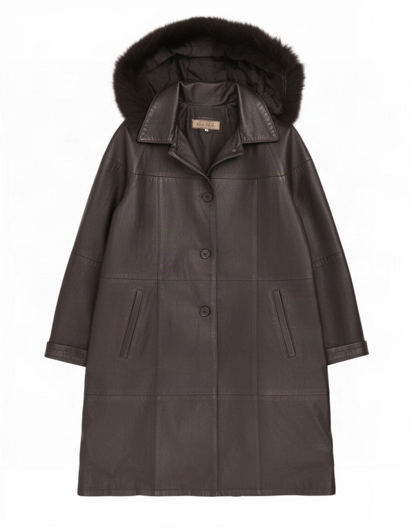 Cappotto in pelle con cappuccio da donna vintage IT 44 medio nero
