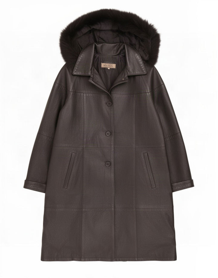 Cappotto in pelle con cappuccio da donna vintage IT 44 medio nero
