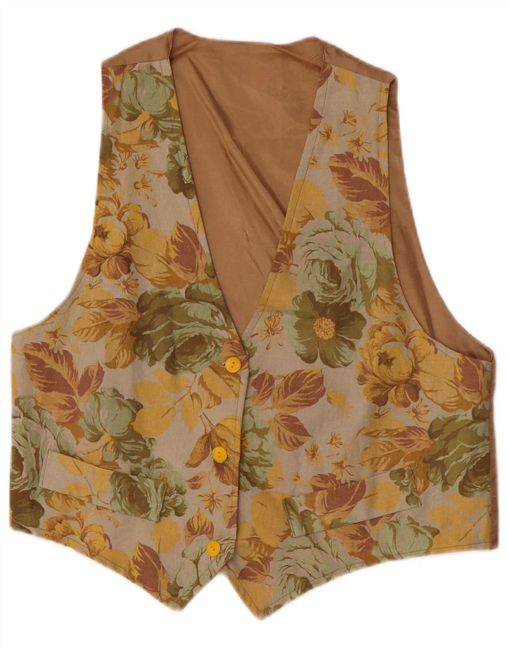 Gilet da donna vintage UK 12 marrone medio floreale