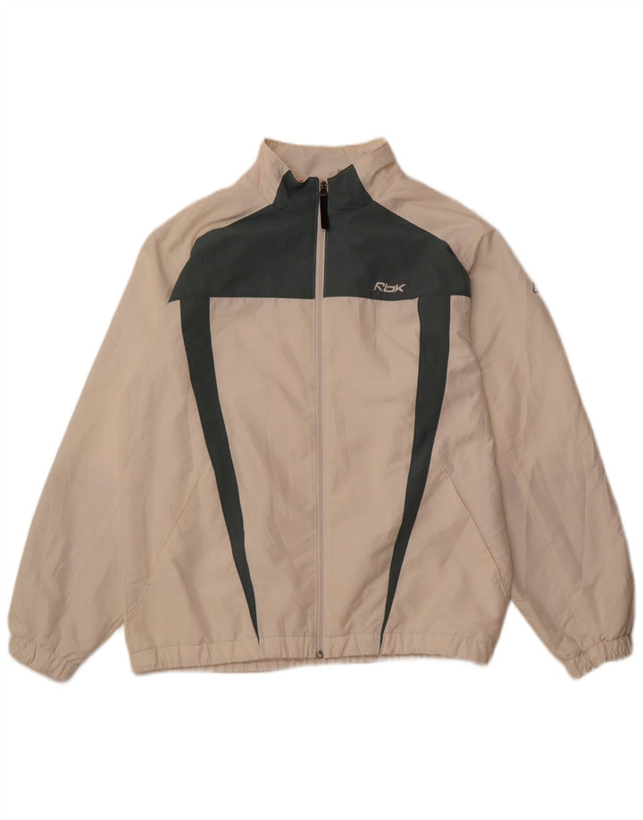 Giacca da tuta da uomo REEBOK grande in poliestere color block bianco sporco