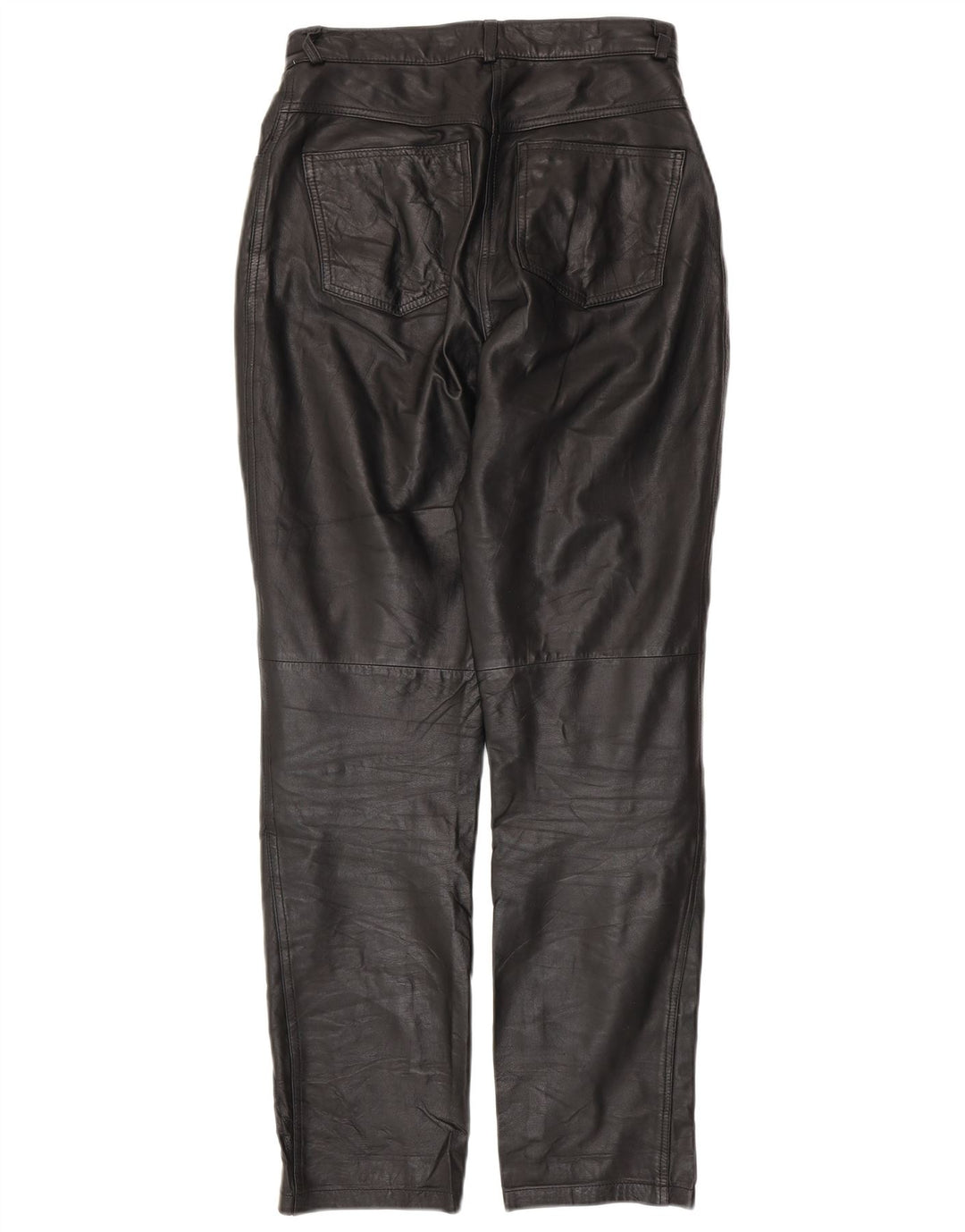 Pantaloni in pelle affusolati da donna VINTAGE UK 10 piccoli W28 L30 in pelle nera