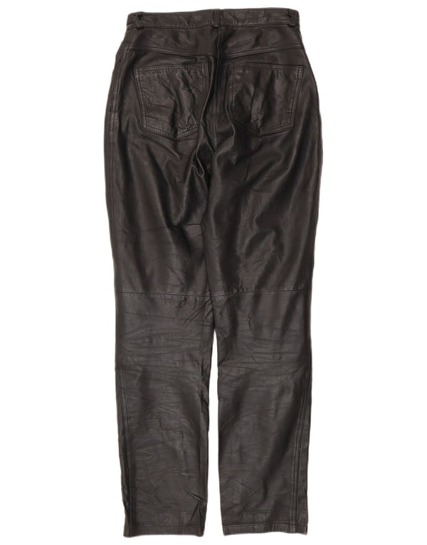 Pantaloni in pelle affusolati da donna VINTAGE UK 10 piccoli W28 L30 in pelle nera