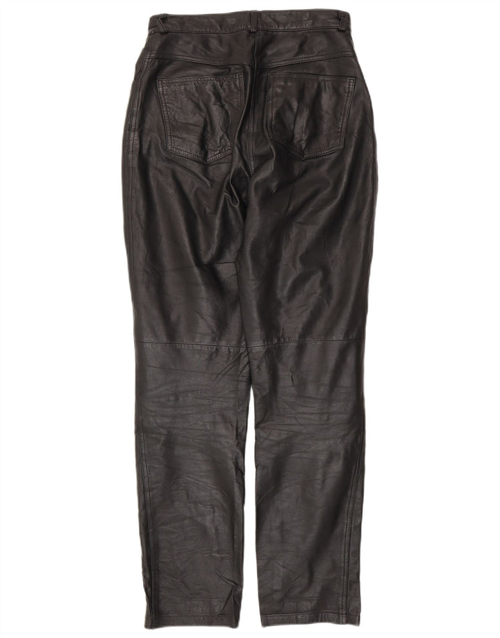 Pantaloni in pelle affusolati da donna VINTAGE UK 10 piccoli W28 L30 in pelle nera