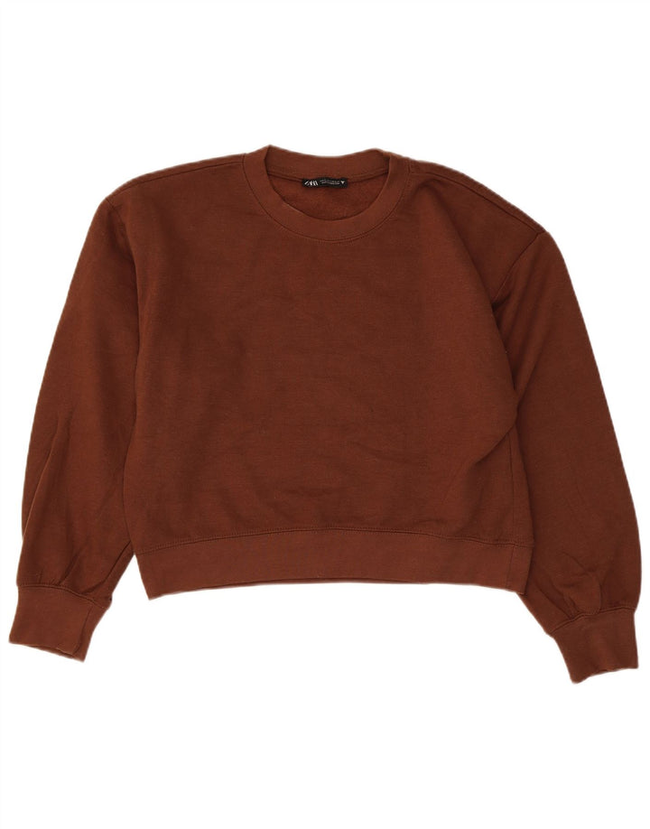 Felpa Crop Oversize Da Donna ZARA Maglione UK 10 Small Marrone