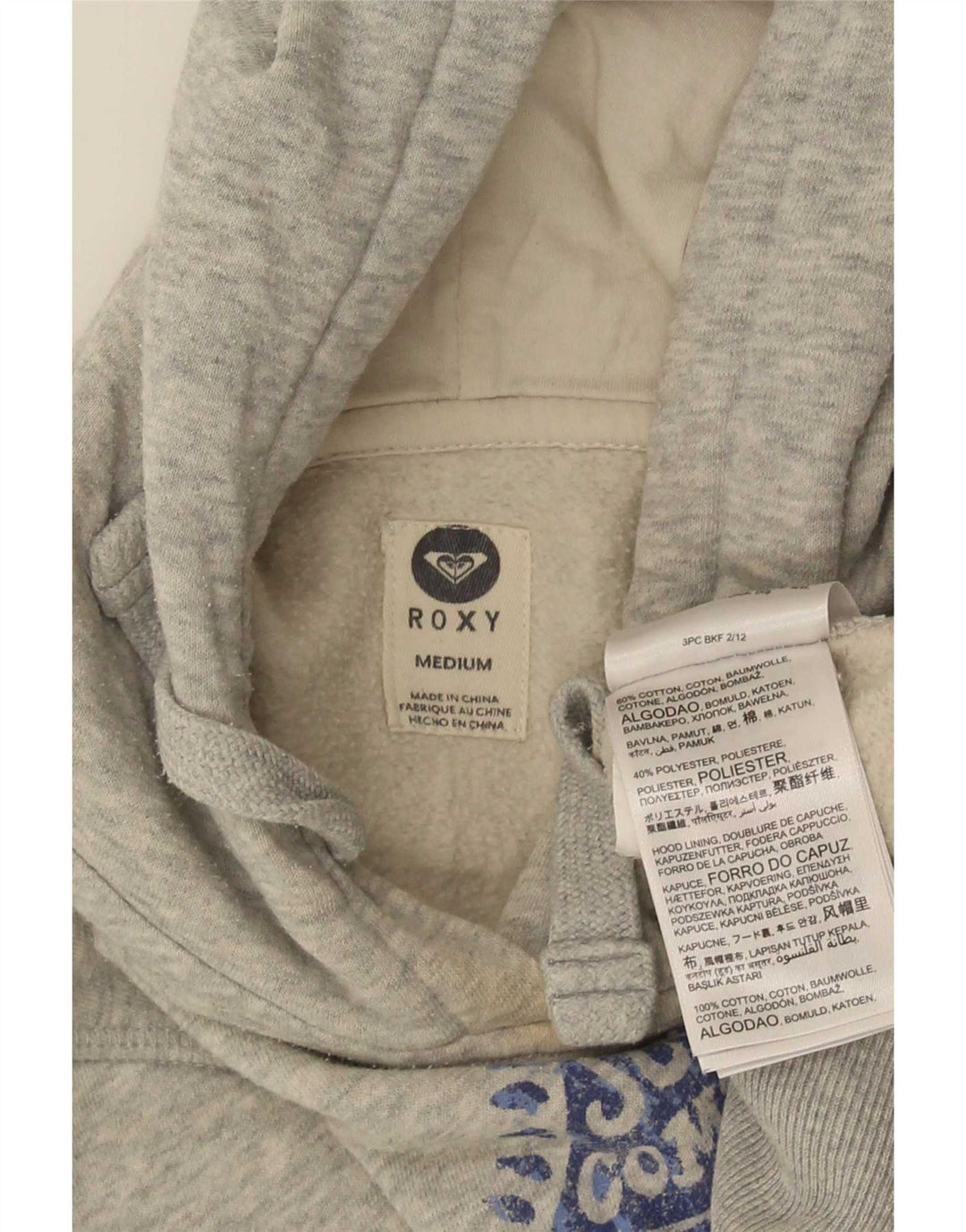 Maglione con cappuccio grafico da donna Roxy UK 12 Cotone screziato grigio medio