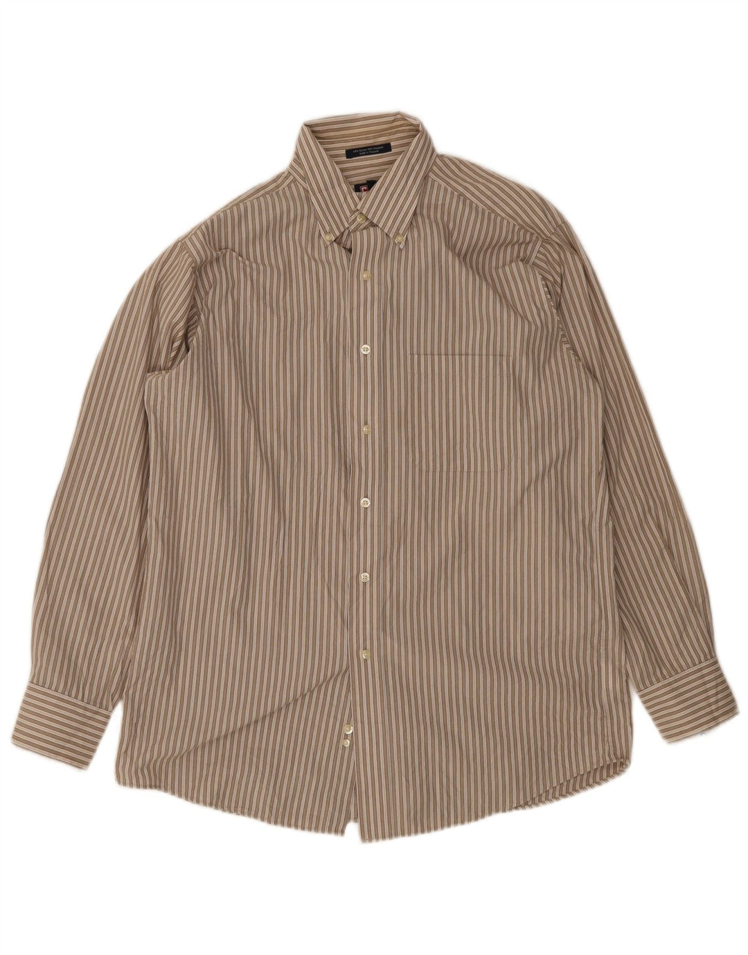 Camicia da uomo Chaps taglia 15 15 1/2 cotone gessato marrone medio