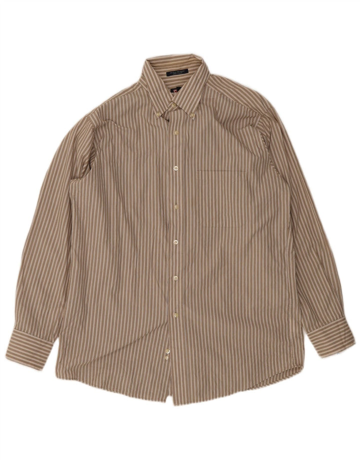 Camicia da uomo Chaps taglia 15 15 1/2 cotone gessato marrone medio