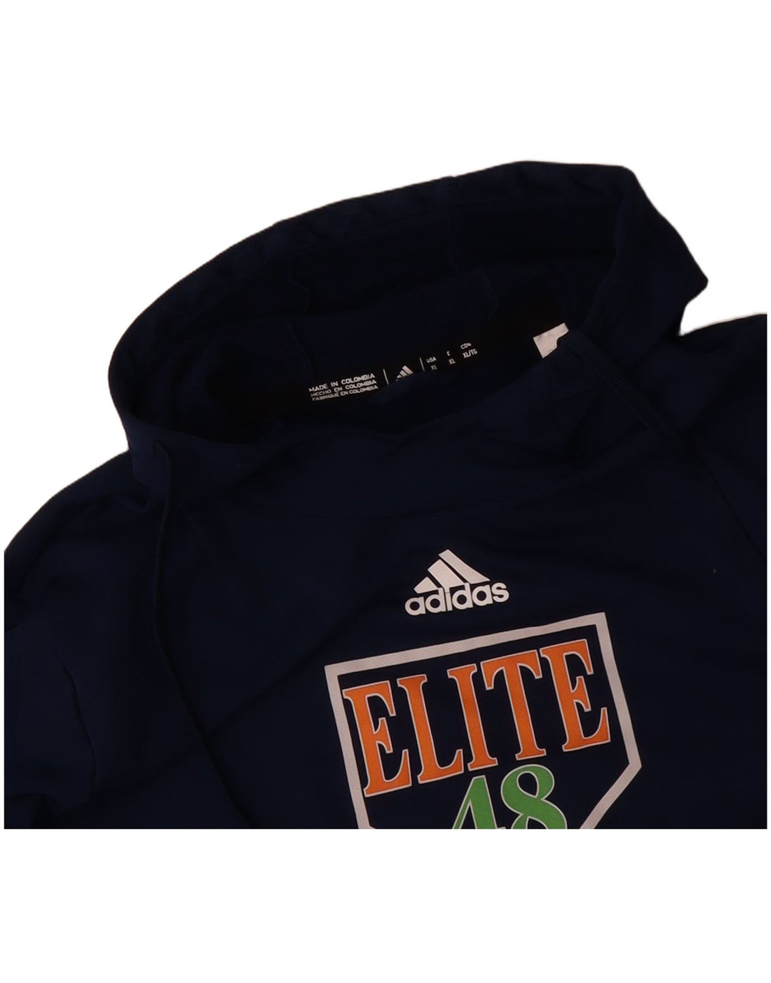 ADIDAS Mens Elite Graphic Hoodie Jumper XL Navy Blue Polyester