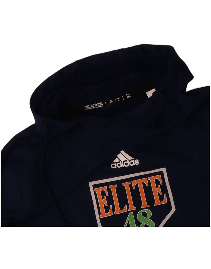 ADIDAS Mens Elite Graphic Hoodie Jumper XL Navy Blue Polyester