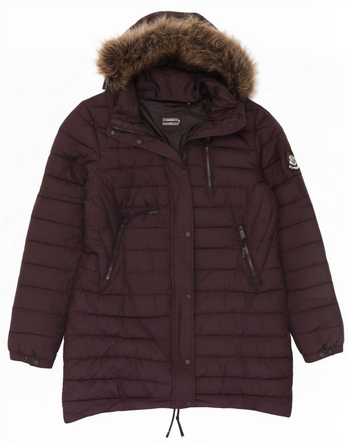 Cappotto imbottito con cappuccio da donna Superdry UK 12 poliestere bordeaux medio