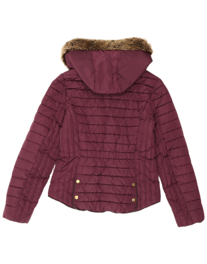 JOULES giacca imbottita con cappuccio da donna UK 10 piccola bordeaux in poliestere