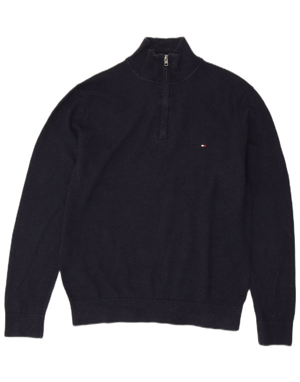 Maglione maglione con zip da uomo Tommy Hilfiger grande cotone blu navy