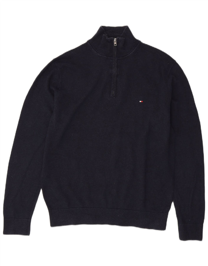Maglione maglione con zip da uomo Tommy Hilfiger grande cotone blu navy