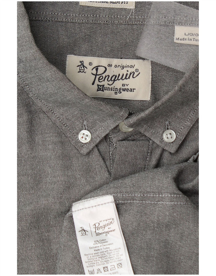 Camicia slim fit da uomo Penguin grande in cotone grigio
