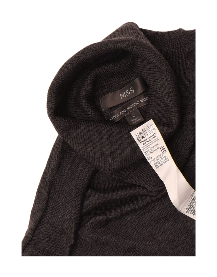 Maglione da uomo Marks & Spencer a collo alto, grande, in lana merino grigia