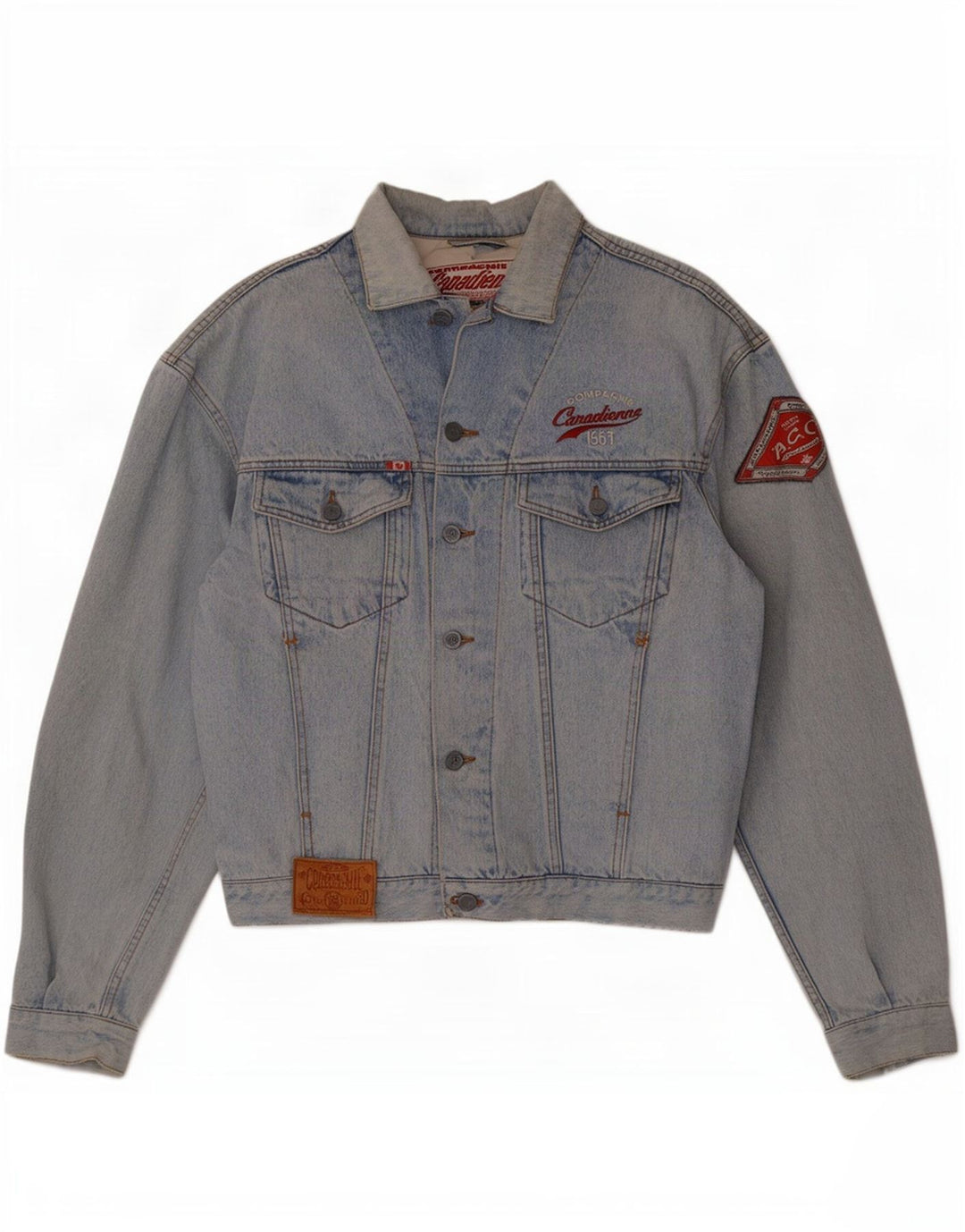 Giacca in denim grafico da uomo Compagnie Canadienne UK 38 Blu medio