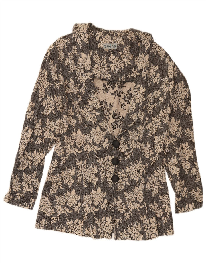 Giacca blazer da donna a 3 bottoni VINTAGE UK 10 piccolo floreale nero