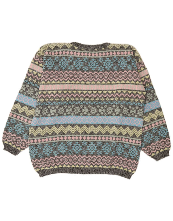 Maglione vintage da donna con scollo a barca UK 14 Grande Fair Isle multicolore
