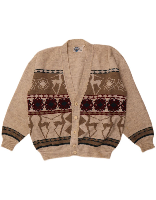 Maglione cardigan vestibilità ampia da uomo vintage IT 50 Acrilico Fair Isle grigio medio