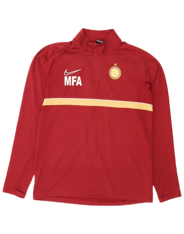 Nike - Top grafico da uomo con zip e collo, manica lunga, rosso medio, color block sportivo