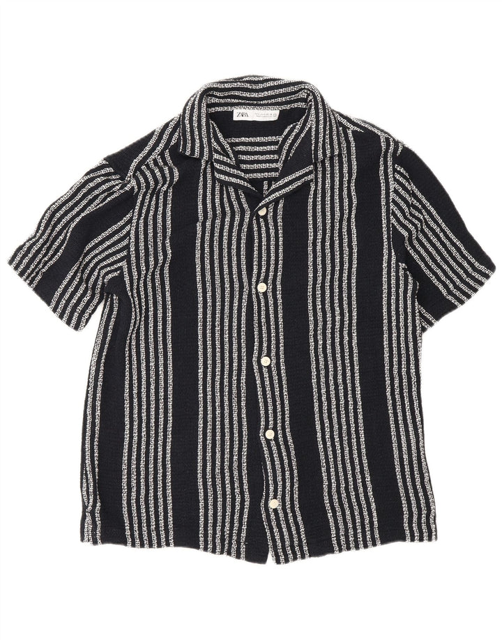Camicia a maniche corte da uomo Zara piccola in cotone a righe blu navy