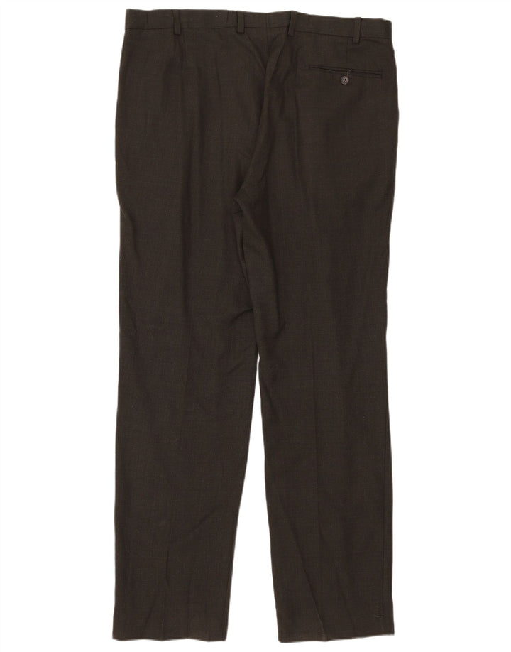 Pantaloni da abito dritti da uomo Marks & Spencer W38 L33 lana marrone