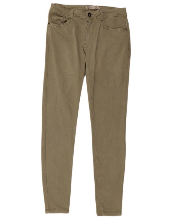 Zara Womens Slim Casual Trousers EU 38 Small W28 L29 Khaki Cotton
