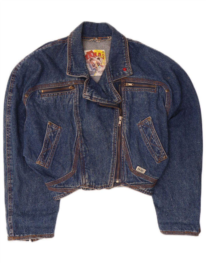 Giacca in denim con maniche a 3/4 corta oversize da donna Panda EU 36 piccola blu