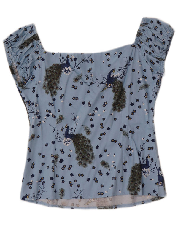 Collectif Camicetta corta da donna Top UK 14 Cotone con stampa animalier blu medio