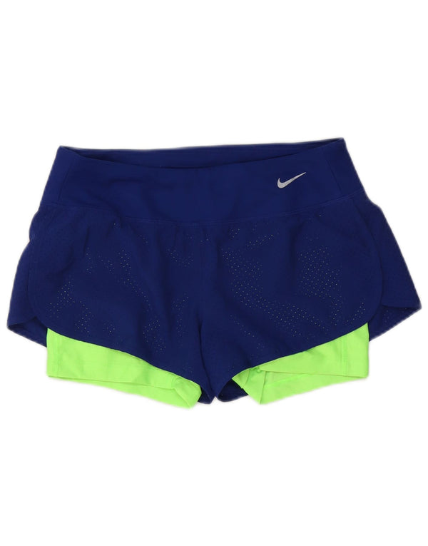 Pantaloncini sportivi Nike da donna Dri Fit UK 10 Small blu navy color block